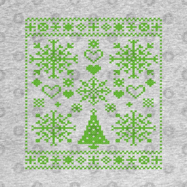 Christmas Lover Cross Pattern Sampler Artistic Design Green by taiche